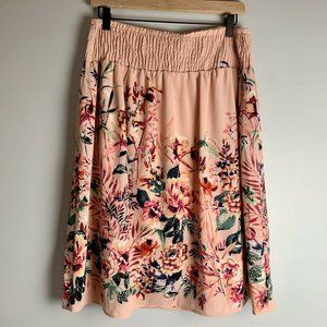 Bobeau Womens Smocked Knee Length Flare Skirt Sz M